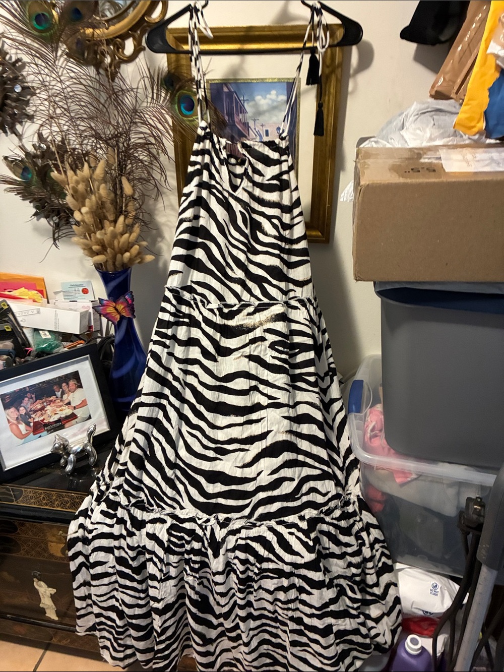Zebra Print Maxi Dress - Black & White